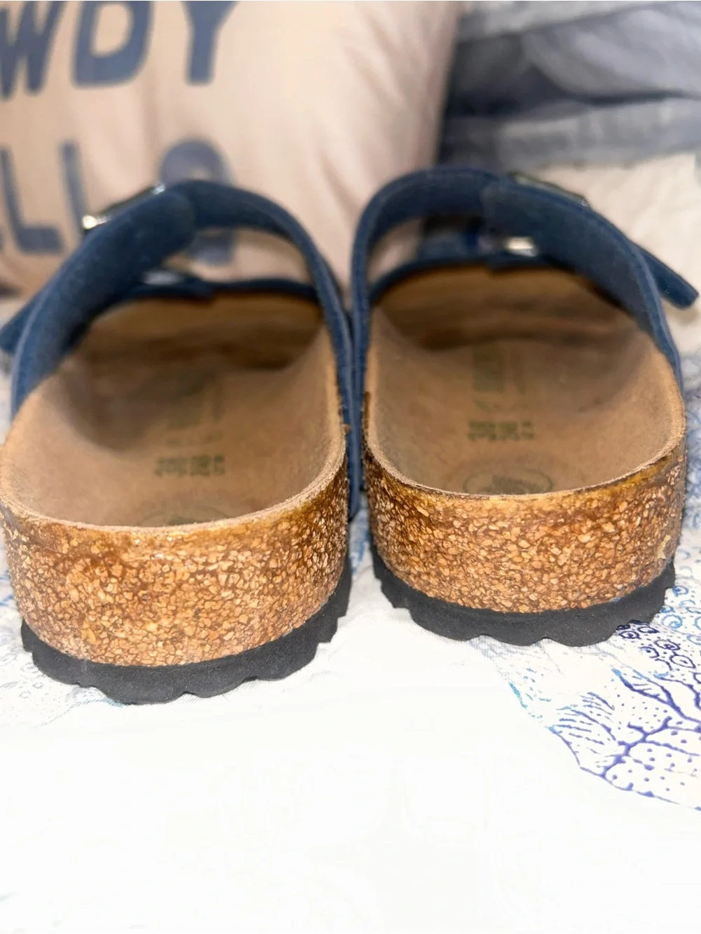 Birkenstock Two-Strap Sandals in Blue with Brown Footbed size 38=7/7.5